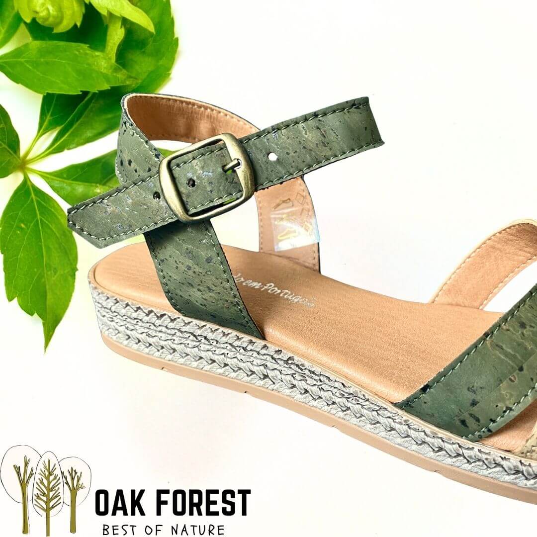 Sandales femme liège naturel vert Roma – boucle d'ajustement – Oak Forest