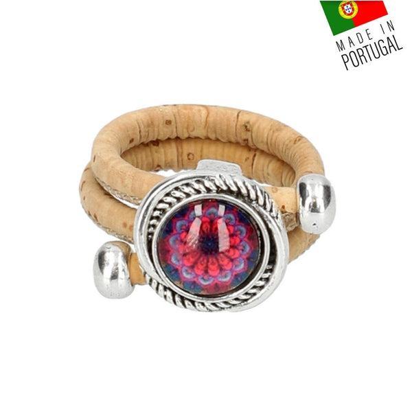 bague femme fantaisie - bague pas chère -  bague artisanale en liège portugal - bague liege vegan - bague rouge naturel - bague ajustable portugal - bague made in france