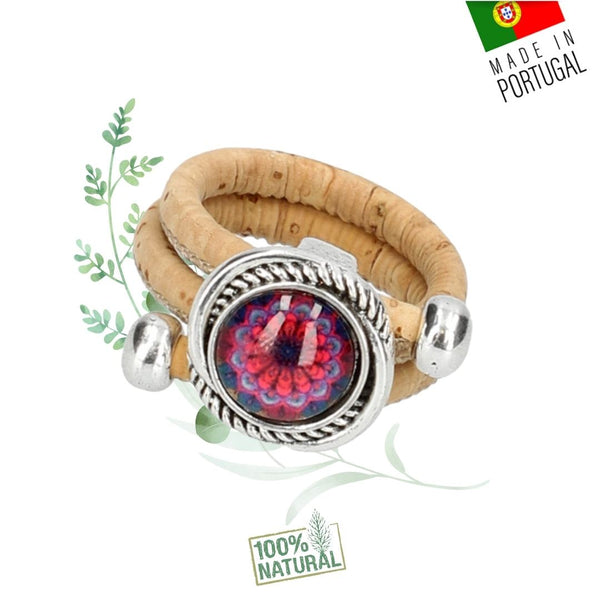 bague femme fantaisie - bague pas chère -  bague artisanale en liège portugal - bague liege vegan - bague rouge naturel - bague ajustable portugal - bague made in france