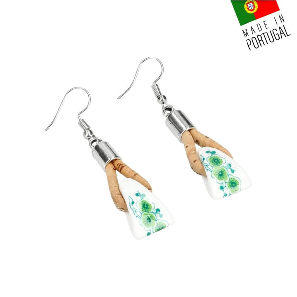 boucles d'oreilles liege - boucle d'oreille liege -  bijoux femme vegan - boucles d'oreilles fleurs vertes - bijoux fantaisie femme vegan - boucles d'oreille portugal - boucles d'oreilles en liège portugal