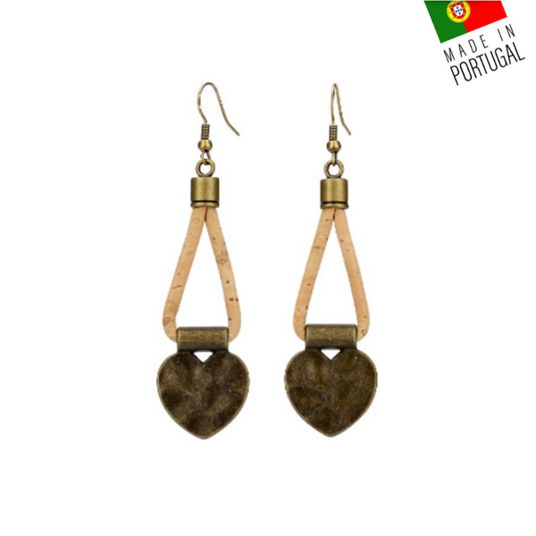 Bijoux en liège naturel-Bijoux portugais-Boucles d'oreilles coeur-Boucles oreilles liège