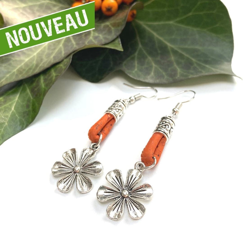 boucles d'oreilles femme liege - boucles d'oreilles fleurs - boucles d'oreille portugal - boucle d'oreille femme légère - boucles d'oreille orange - boucles d'oreilles originales