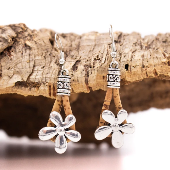 Natural cork earrings "Flower power"
