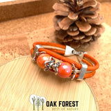 bracelet liège - bracelet en liège - bracelet liege - bracelet en liege Portugal - bracelet femme vegan - bracelet femme marron - bracelet femme perles nacrées - bracelet artisanal portugal - liege made in France - liege made in portugal - fête des mères - bracelet orange fantaisie - bracelet artisanal made in portugal