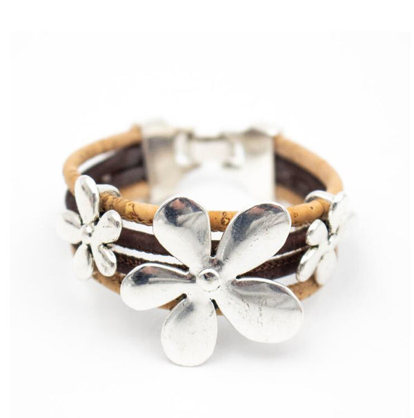 bracelet liege femme pas cher - bracelet liege fleuri - bracelet liège pour femme - bijoux en liège fleuri - bijoux femme portugal - idée cadeau fête des mères - bracelet fille vegan