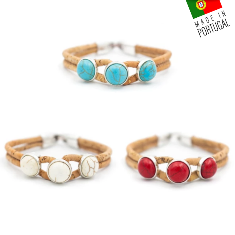 Bracelet artisanal en liège 3 perles "antique"