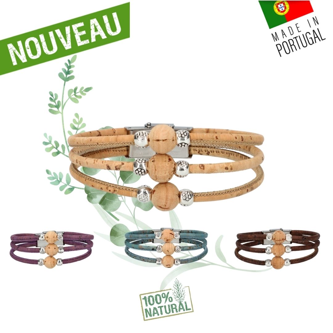 bracelet liege femme vegan - bracelet en liege - bracelet liège portugal - bracelet liège noir et or - bracelet femme noir or - bracelet en liège vegan - bracelet chic en liège