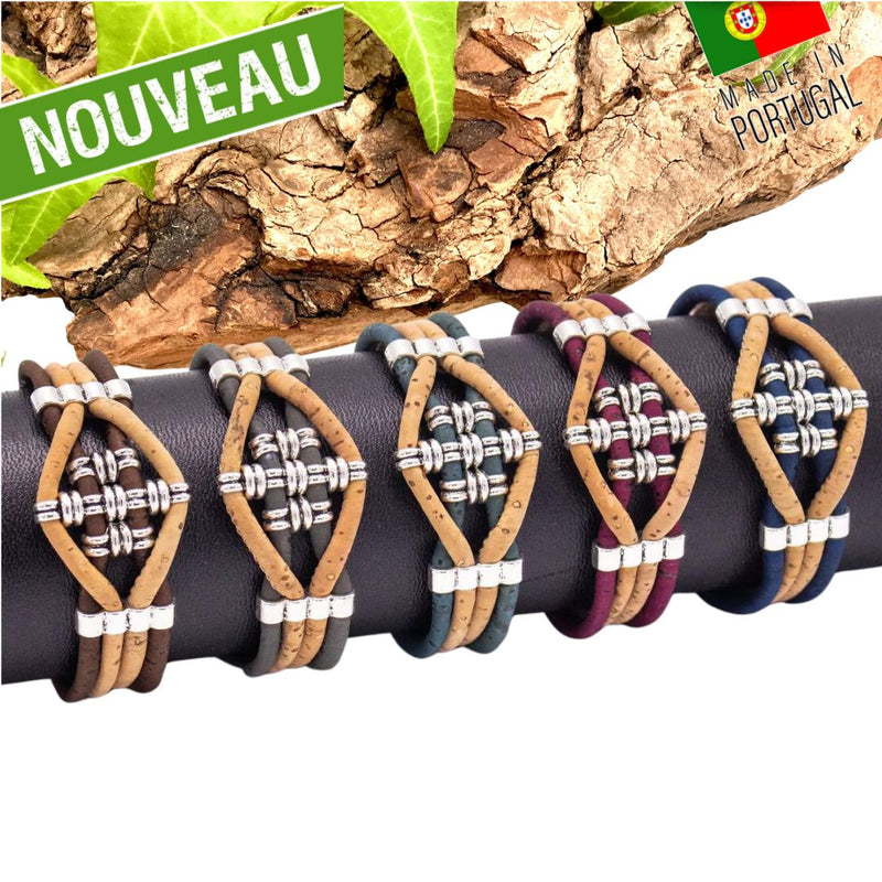 bracelet liège - bracelet en liège - bracelet liege - bracelet en liege Portugal - bracelet femme vegan - bracelet femme marron - bracelet femme perles nacrées - bracelet artisanal portugal - liege made in France - liege made in portugal