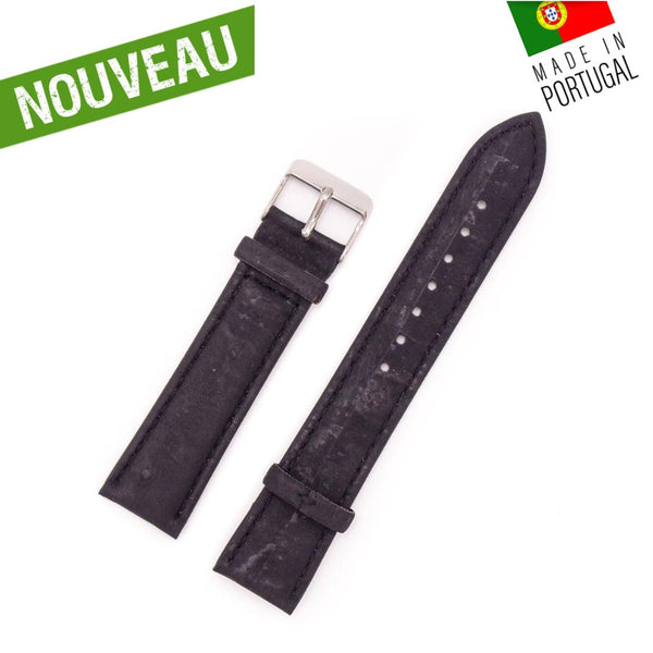 bracelet montre noir vegan en liege - bracelet noir cuir végétal - bracelet pour montre en liege
