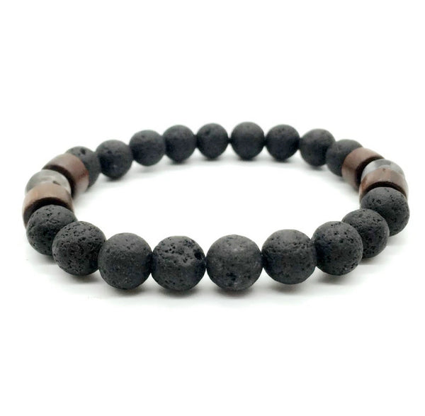 Bracelet lava beads and wood