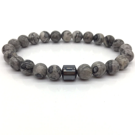 Gray natural stone beaded bracelet