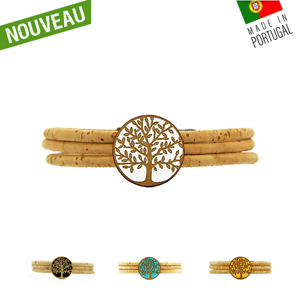 bracelet liège - bracelet liege - bracelet en liège - bracelet en liege - bracelet fleur - bracelet vegan - bracelet femme pas cher - bracelet fantaisie - bijou liège - bijoux liège - arbre de vie - bracelet arbre de vie - Bracelet naturel