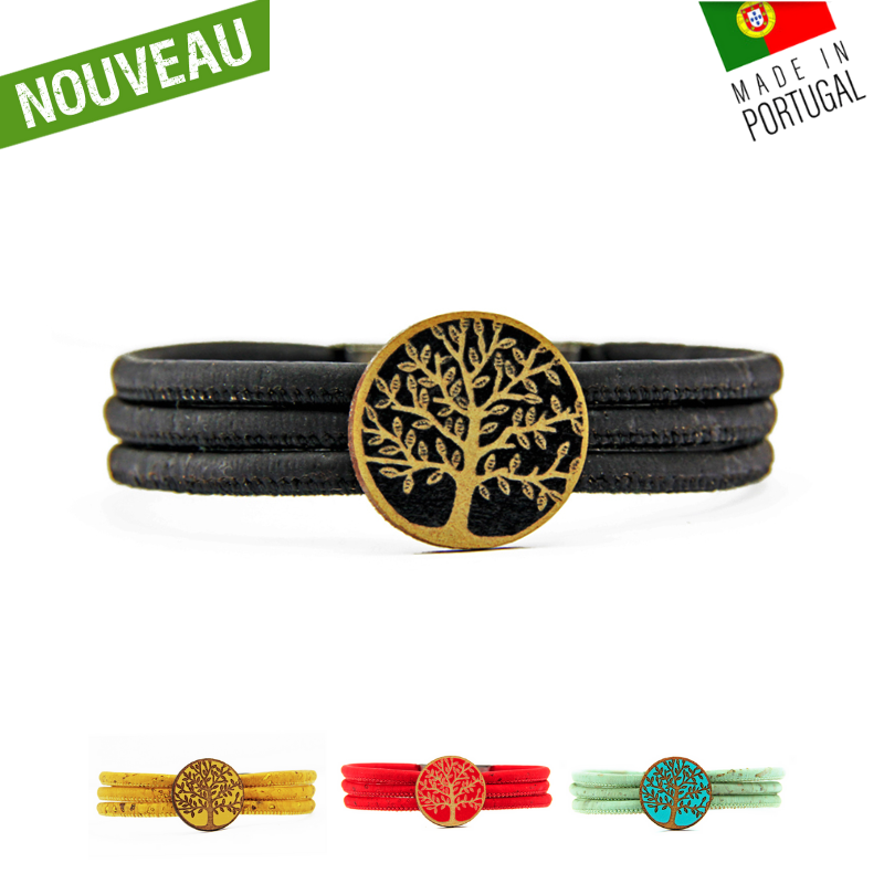 bracelet liège - bracelet liege - bracelet en liège - bracelet en liege - bracelet fleur - bracelet vegan - bracelet femme pas cher - bracelet fantaisie - bijou liège - bijoux liège - arbre de vie - bracelet arbre de vie - Bracelet naturel