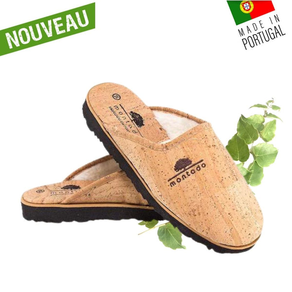 Mules Sportives Cuir Homme AFS 3110 - Pantoufles Confortables Semelle Liège Fabriquées En Allemagne