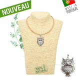 Collier femme vegan - collier hibou - collier chouette - collier pendentif hibou - collier cuir végétal femme - idée cadeaux - idées cadeaux - collier liège Portugal - made in france