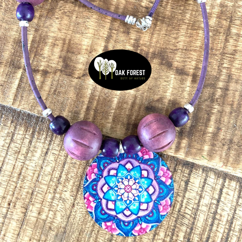Handmade cork necklace "Hippie Violet"