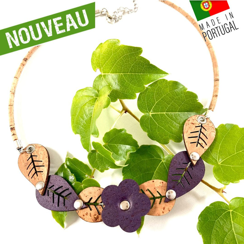 collier femme naturel - collier liege - collier en liege made in France - collier liege made in Portugal - collier liège - collier femme vegan - collier orange femme - collier feuille femme vegan - collier cuir végétal - collier cuir vegan - collier vegan femme - fête des mères - idée cadeaux