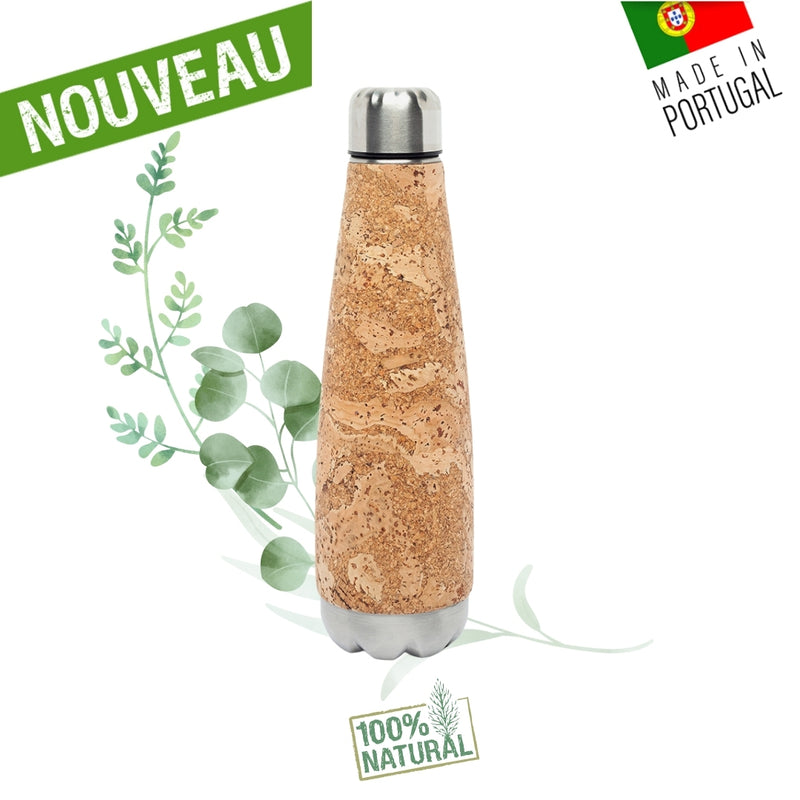 gourde inox & liege - gourde vegan - gourde isotherme - gourde made in France - Gourde liège portugal - gourde été - gourde pour la plage - bouteille isotherme plage - gourde éco-responsable - gourde artisanale en liège - idée cadeau