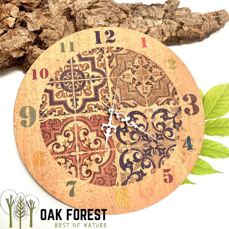horloge murale en liège - idée cadeau portugal - idée cadeau noel - montre - montre murale - horloge mural liege - horloge murale à pile - horloge ronde artisanale - horloge en bois de liège