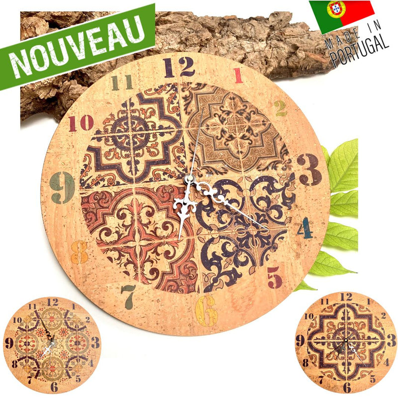horloge murale en liège - idée cadeau portugal - idée cadeau noel - montre - montre murale - horloge mural liege - horloge murale à pile - horloge ronde artisanale