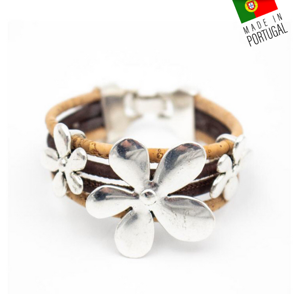 bracelet liege femme pas cher - bracelet liege fleuri - bracelet liège pour femme - bijoux en liège fleuri - bijoux femme portugal - idée cadeau fête des mères - bracelet fille vegan