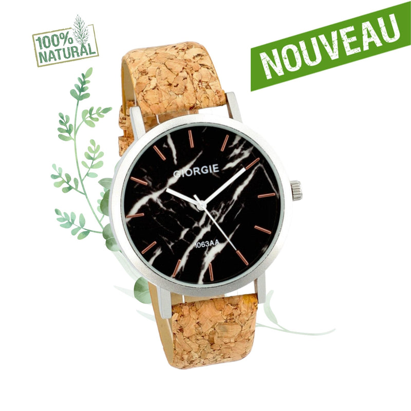 montre marbre noir - montre vegan marbre - montre vegan mixte noire - montre originale homme - montre femme fond marbre