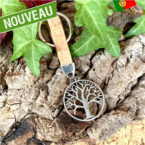 Handmade cork key ring Tree of Life Circle