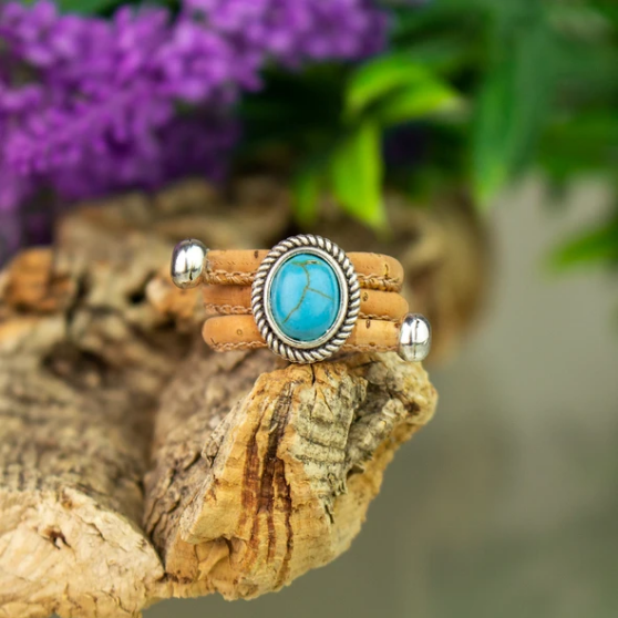 Bague en liège naturel "Aztek Turquoise"