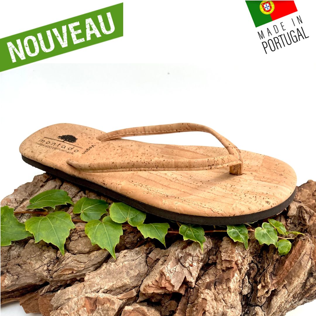 claquette vegan liege - claquettes vegan femme - claquettes vegan homme - tong vegan homme - tong vegan femme - tongs made in France - tongs made in Portugal - Tongs cuir végétal - tong en liège - tongs mixtes en liège - tong mixte - montado - chaussure montado