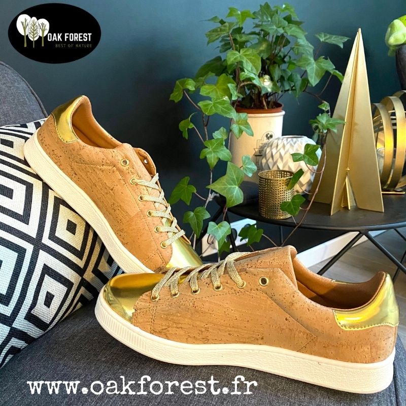 baskets vegan - baskets dorées - baskets en liège dorée - baskets en liege - chaussures en liege - chaussure en liege - chaussures femme vegan - stan Smith Vegan - baskets vegan femme - baskets tendance - basket vegan femme