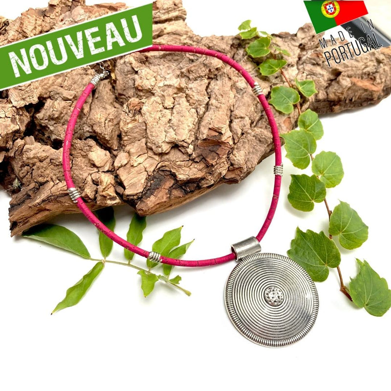 collier femme vegan - collier femme liège - bijoux liege portugal - fête des mères - collier femme liege portugal - collier femme liège portugal vegan - collier rond métal - collier pas cher - joli bijou fantaisie